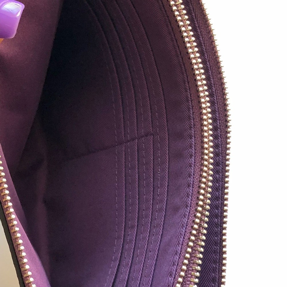 COACH Double Zip Signature wristlet Khaki and Berry purple NWT Retail 175 - Picture 7 of 14